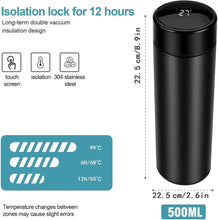 500ml Smart Thermos Cup, LED Temperature Display Water Bottle, Stainless Steel Vacuum Travel Mug for 24 Hours, Hot and Cold Tea Coffee Vacuum Thermoses Cup for School, Home, Office